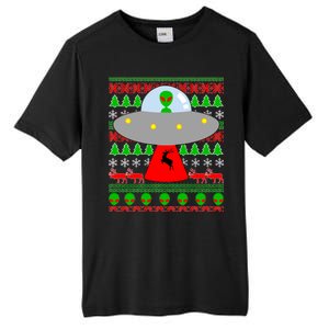 UFO Alien Abducting Reindeer Ugly Christmas Sweater Design Tall Fusion ChromaSoft Performance T-Shirt