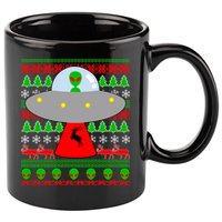 UFO Alien Abducting Reindeer Ugly Christmas Sweater Design 11oz C Handle Ceramic Mug