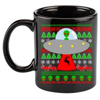 UFO Alien Abducting Reindeer Ugly Christmas Sweater Design 11oz C Handle Ceramic Mug