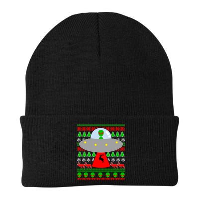 UFO Alien Abducting Reindeer Ugly Christmas Sweater Design Beanie