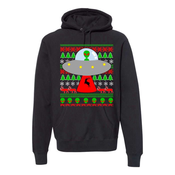 UFO Alien Abducting Reindeer Ugly Christmas Sweater Design Premium Hoodie