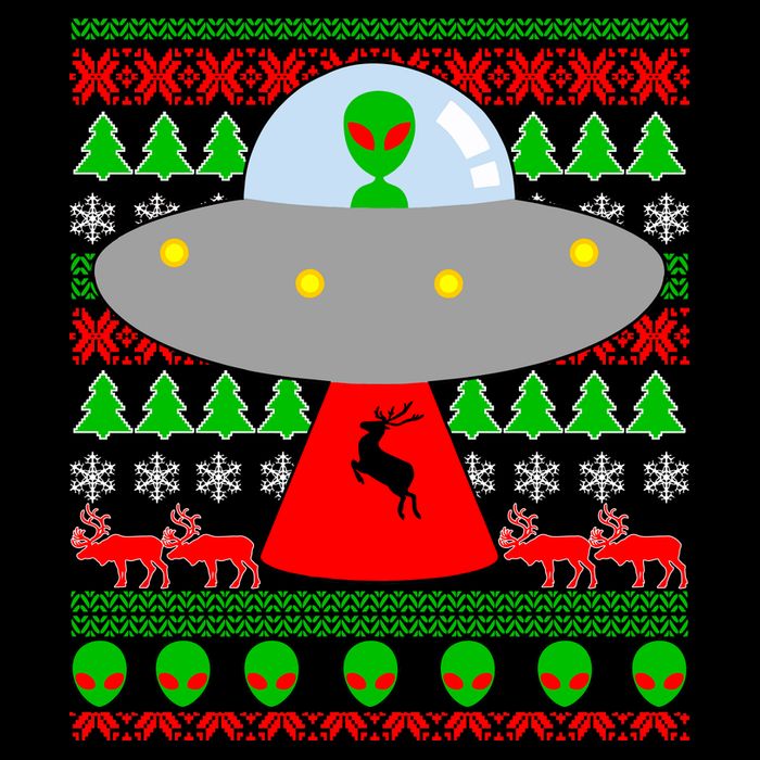 UFO Alien Abducting Reindeer Ugly Christmas Sweater Design 16 in Basic Backpack