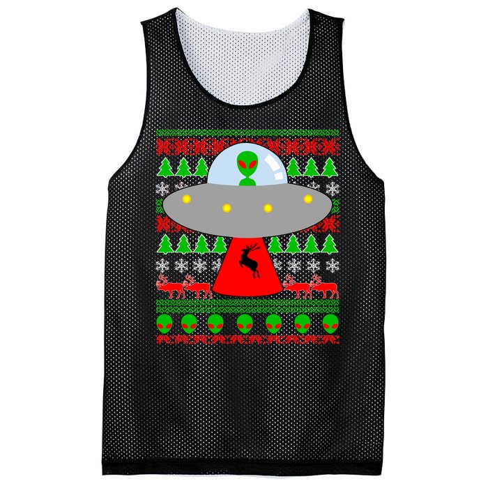 UFO Alien Abducting Reindeer Ugly Christmas Sweater Design Mesh Reversible Basketball Jersey Tank