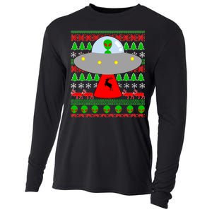 UFO Alien Abducting Reindeer Ugly Christmas Sweater Design Cooling Performance Long Sleeve Crew