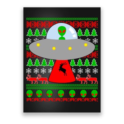 UFO Alien Abducting Reindeer Ugly Christmas Sweater Design Poster