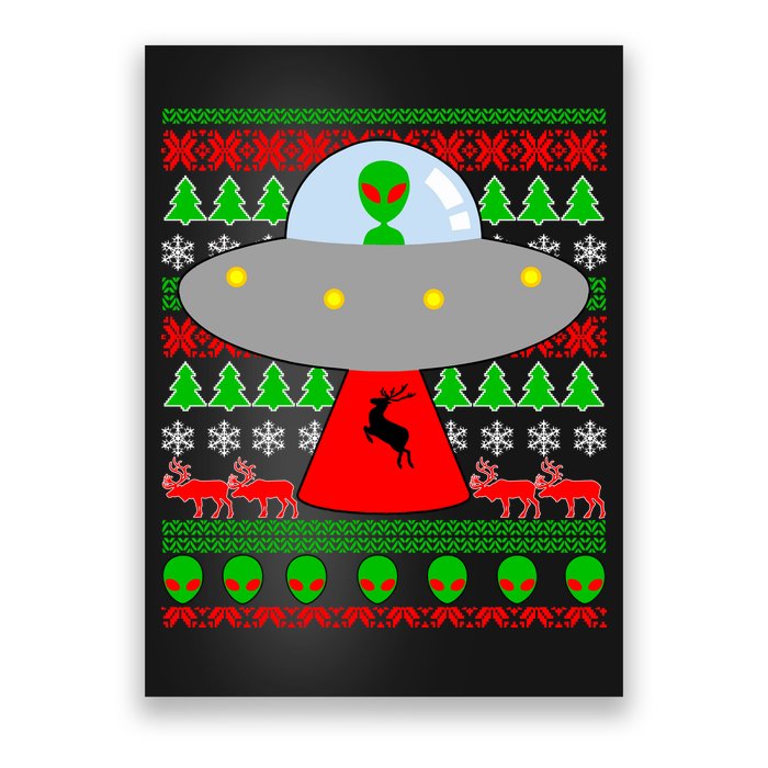 UFO Alien Abducting Reindeer Ugly Christmas Sweater Design Poster