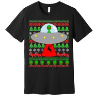 UFO Alien Abducting Reindeer Ugly Christmas Sweater Design Premium T-Shirt