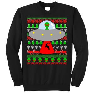 UFO Alien Abducting Reindeer Ugly Christmas Sweater Design Tall Sweatshirt