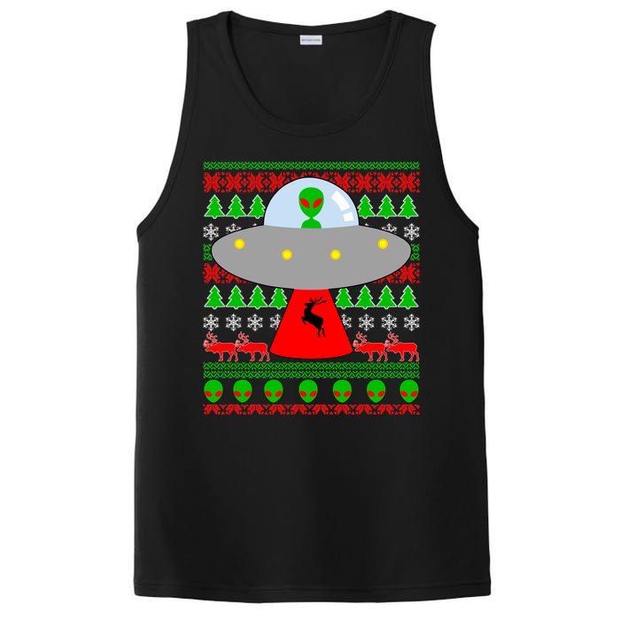 UFO Alien Abducting Reindeer Ugly Christmas Sweater Design PosiCharge Competitor Tank