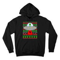 UFO Alien Abducting Reindeer Ugly Christmas Sweater Design Tall Hoodie