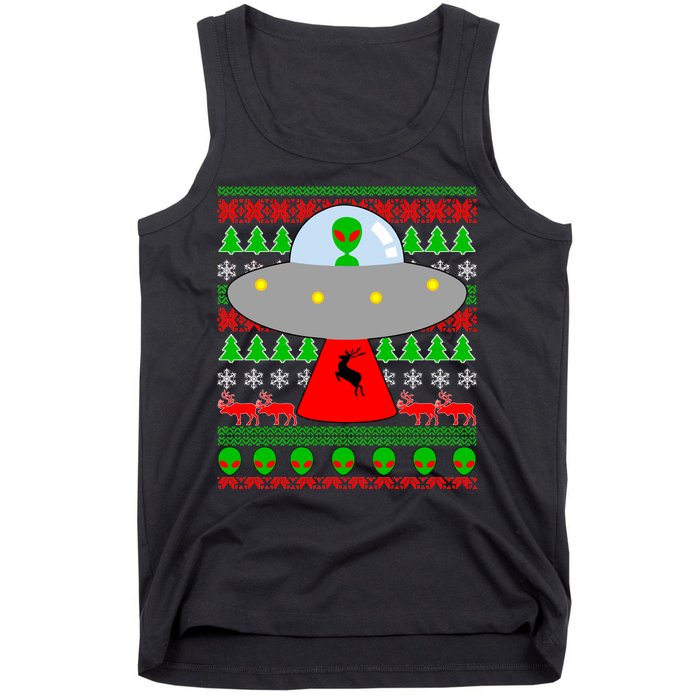 UFO Alien Abducting Reindeer Ugly Christmas Sweater Design Tank Top