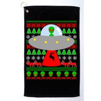 UFO Alien Abducting Reindeer Ugly Christmas Sweater Design Golf Towel
