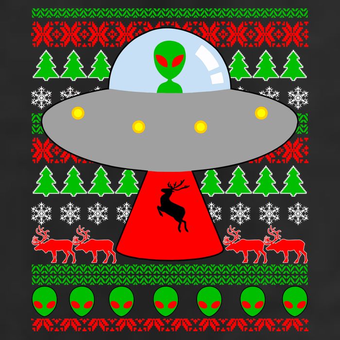 UFO Alien Abducting Reindeer Ugly Christmas Sweater Design Golf Towel