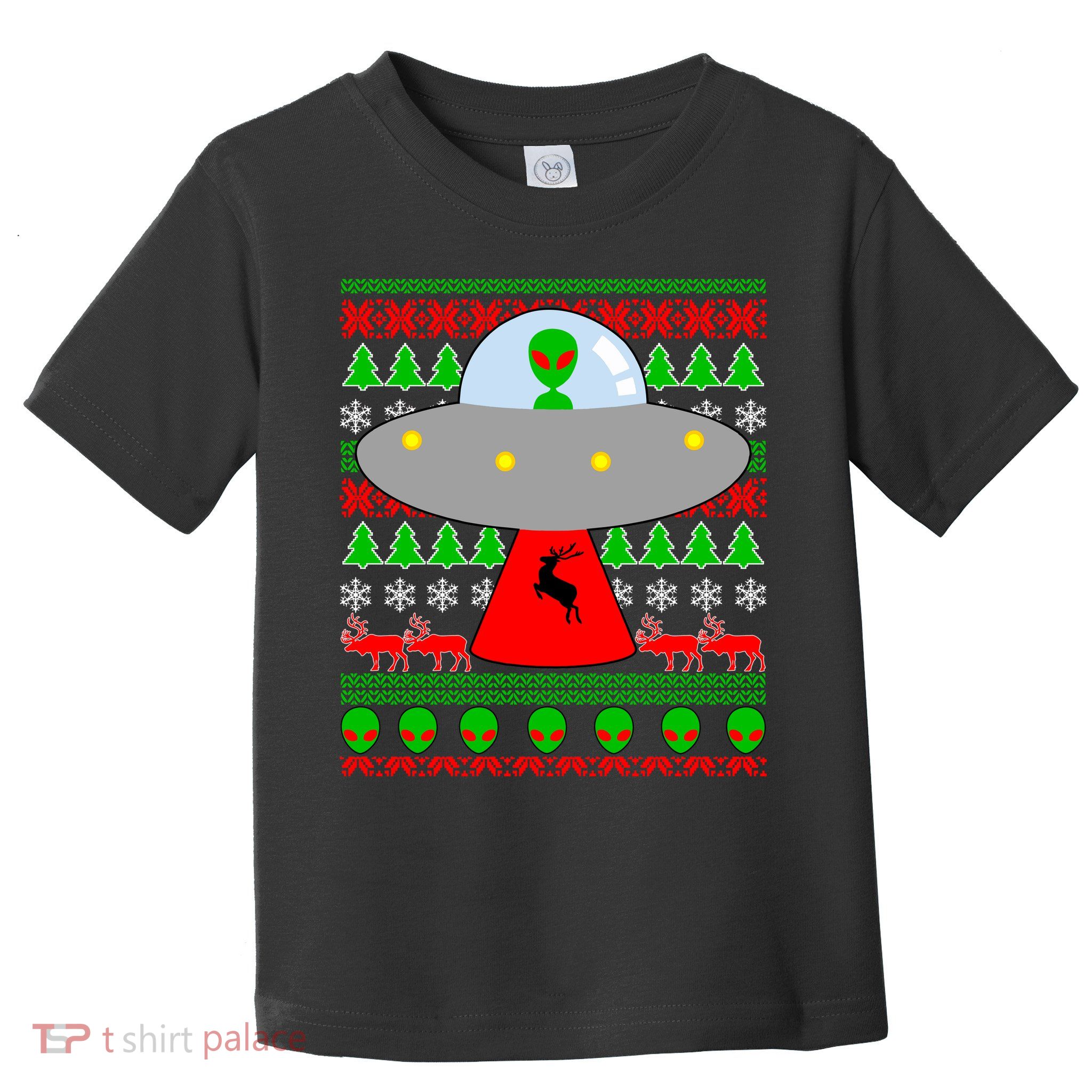 UFO Alien Abducting Reindeer Ugly Christmas Sweater Design Toddler T-Shirt
