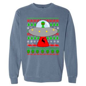 UFO Alien Abducting Reindeer Ugly Christmas Sweater Design Garment-Dyed Sweatshirt