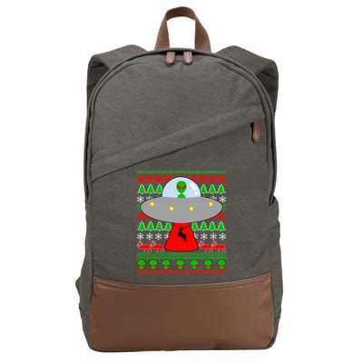 UFO Alien Abducting Reindeer Ugly Christmas Sweater Design Cotton Canvas Backpack