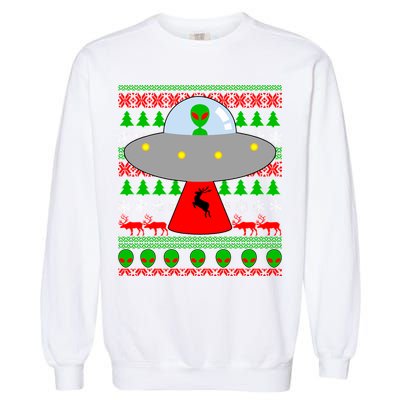 UFO Alien Abducting Reindeer Ugly Christmas Sweater Design Garment-Dyed Sweatshirt
