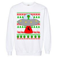 UFO Alien Abducting Reindeer Ugly Christmas Sweater Design Garment-Dyed Sweatshirt