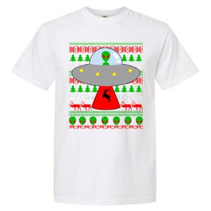 UFO Alien Abducting Reindeer Ugly Christmas Sweater Design Garment-Dyed Heavyweight T-Shirt