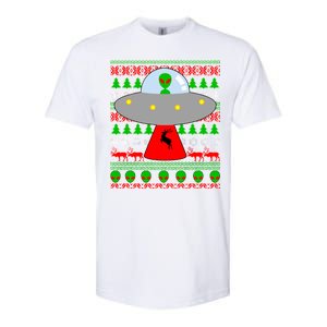 UFO Alien Abducting Reindeer Ugly Christmas Sweater Design Softstyle CVC T-Shirt