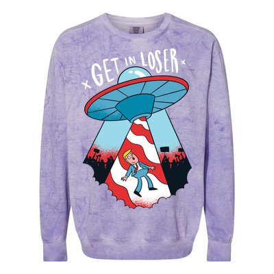 UFO Aliens Abducted Trump Get In Loser Colorblast Crewneck Sweatshirt