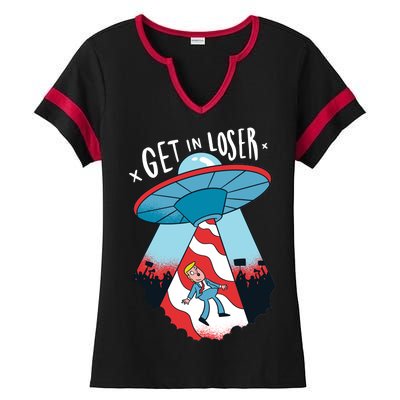 UFO Aliens Abducted Trump Get In Loser Ladies Halftime Notch Neck Tee