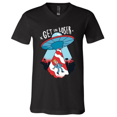 UFO Aliens Abducted Trump Get In Loser V-Neck T-Shirt