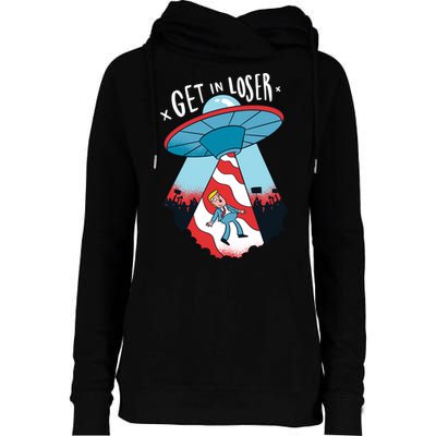UFO Aliens Abducted Trump Get In Loser Womens Funnel Neck Pullover Hood