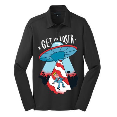 UFO Aliens Abducted Trump Get In Loser Silk Touch Performance Long Sleeve Polo