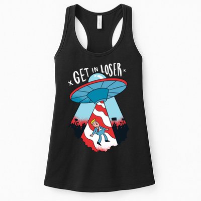 UFO Aliens Abducted Trump Get In Loser Womens Tank Top