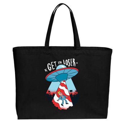 UFO Aliens Abducted Trump Get In Loser Cotton Canvas Jumbo Tote