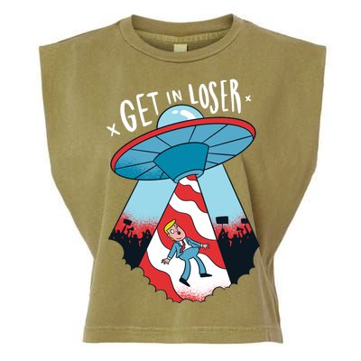 UFO Aliens Abducted Trump Get In Loser Garment-Dyed Women's Muscle Tee