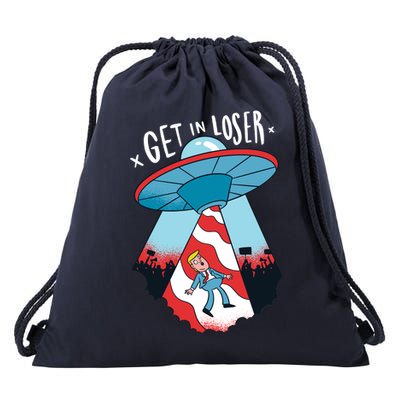 UFO Aliens Abducted Trump Get In Loser Drawstring Bag