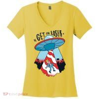 UFO Aliens Abducted Trump Get In Loser Women's V-Neck T-Shirt