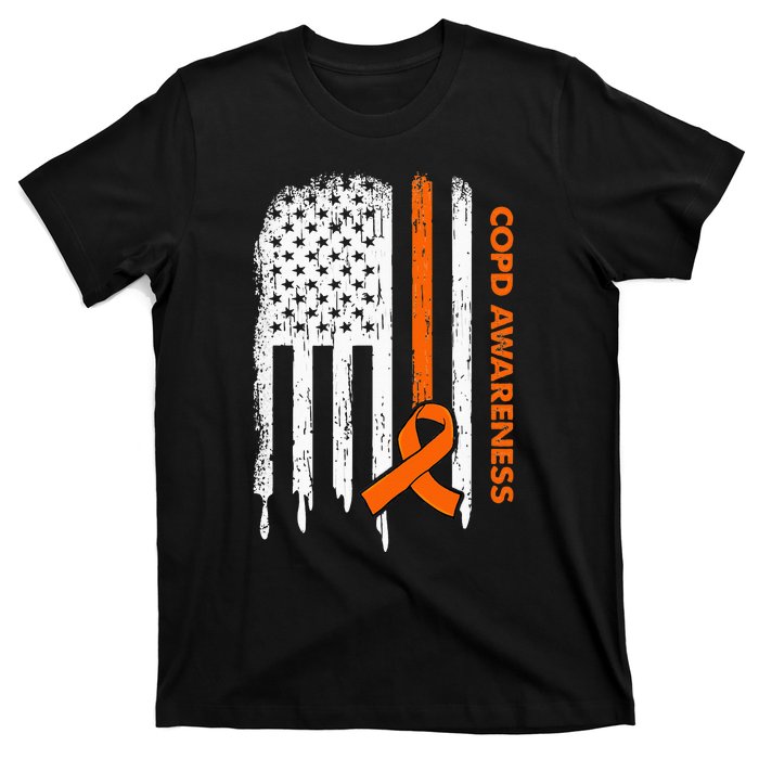 USA Flag Orange Ribbon COPD Awareness T-Shirt