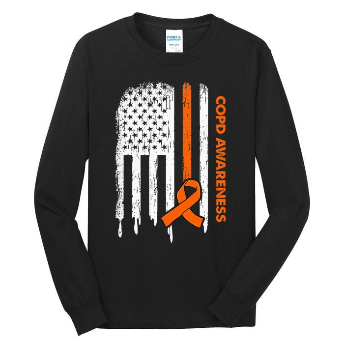 USA Flag Orange Ribbon COPD Awareness Tall Long Sleeve T-Shirt