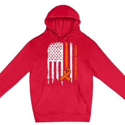 USA Flag Orange Ribbon COPD Awareness Premium Pullover Hoodie