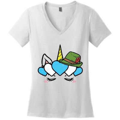Unicorn Face Oktoberfest Cute German Bavarian Girls Women's V-Neck T-Shirt