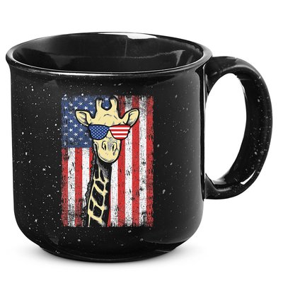 USA Flag Patriotic Giraffe Sunglasses Funny Animal Lover 15oz Campfire Ceramic Mug
