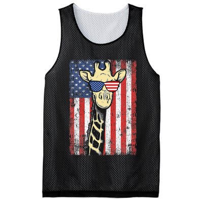 USA Flag Patriotic Giraffe Sunglasses Funny Animal Lover Mesh Reversible Basketball Jersey Tank