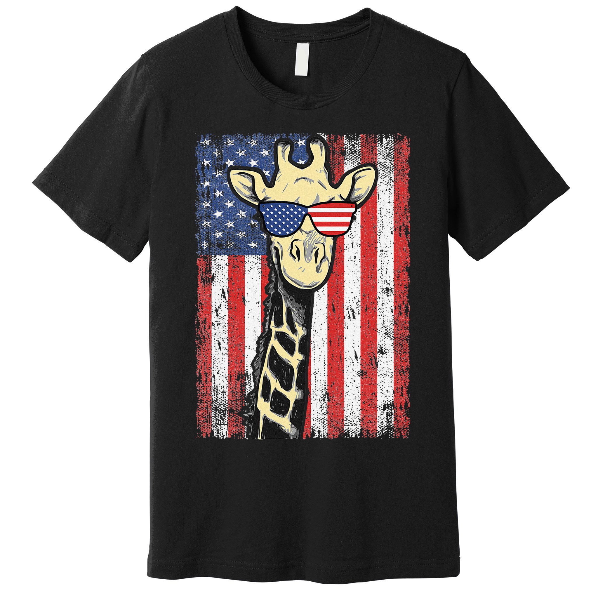 USA Flag Patriotic Giraffe Sunglasses Funny Animal Lover Premium T-Shirt