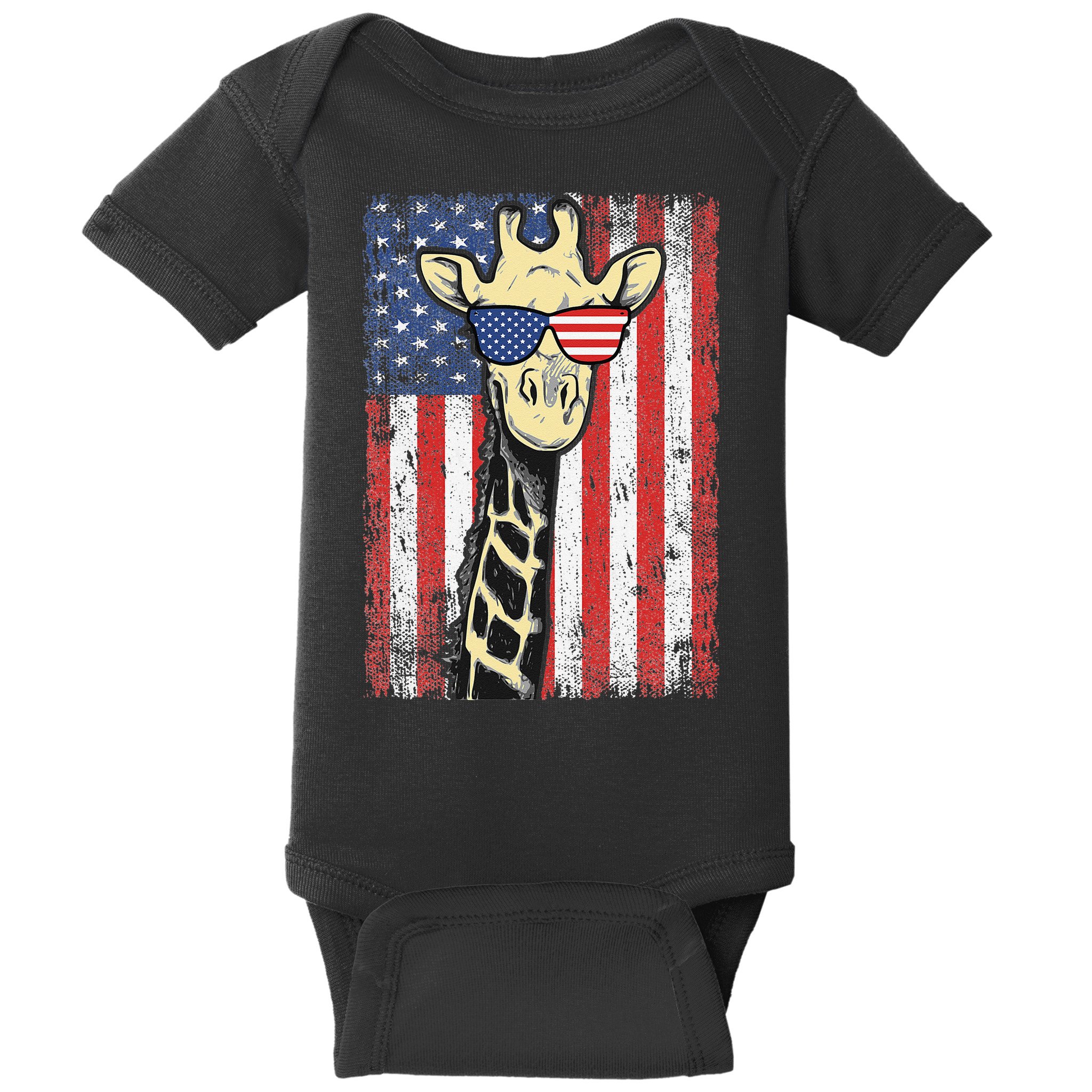 USA Flag Patriotic Giraffe Sunglasses Funny Animal Lover Baby Bodysuit