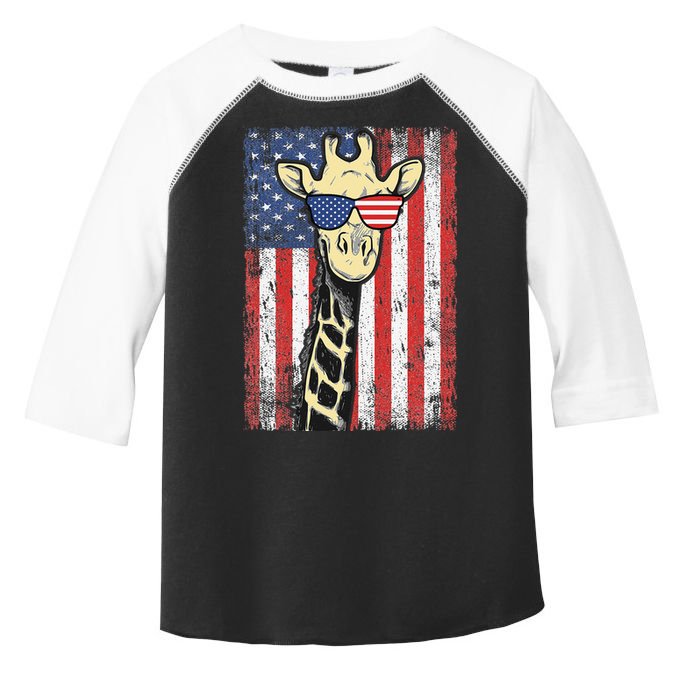 USA Flag Patriotic Giraffe Sunglasses Funny Animal Lover Toddler Fine Jersey T-Shirt