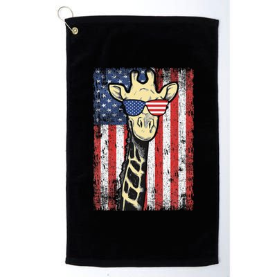 USA Flag Patriotic Giraffe Sunglasses Funny Animal Lover Platinum Collection Golf Towel