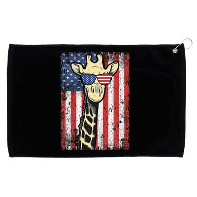 USA Flag Patriotic Giraffe Sunglasses Funny Animal Lover Grommeted Golf Towel