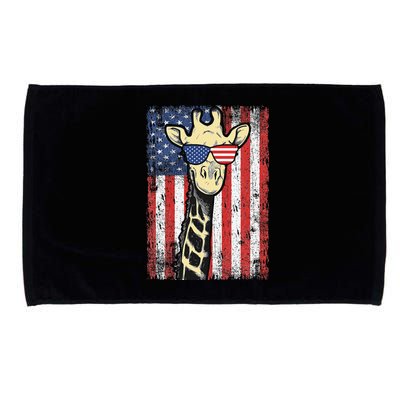 USA Flag Patriotic Giraffe Sunglasses Funny Animal Lover Microfiber Hand Towel