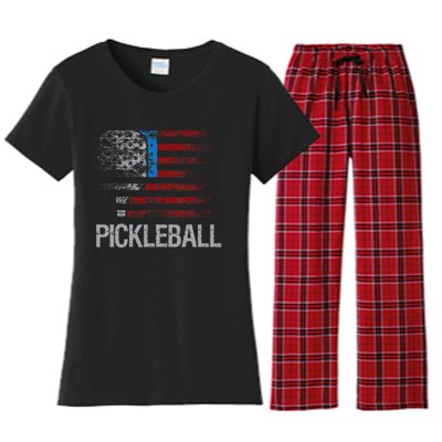 US Flag Pickleball Player Paddleball Lover Women's Flannel Pajama Set