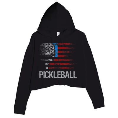 US Flag Pickleball Player Paddleball Lover Crop Fleece Hoodie