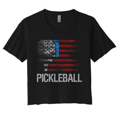 US Flag Pickleball Player Paddleball Lover Women's Crop Top Tee