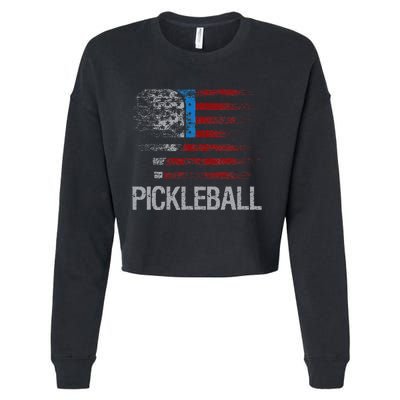 US Flag Pickleball Player Paddleball Lover Cropped Pullover Crew